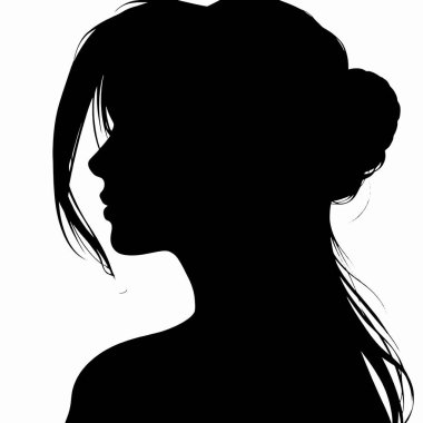 Kadın vektör silueti ile karşı karşıya, siyah ve beyaz arkaplan (15)