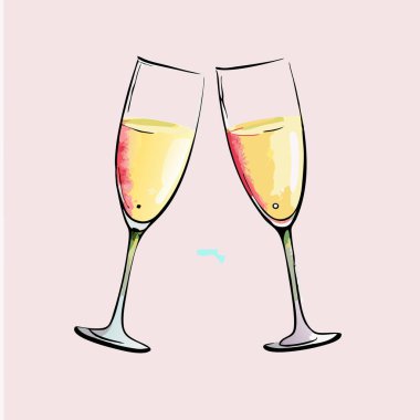 Şampanya bardağı. Vektör çizimi. el çizimi resimleme