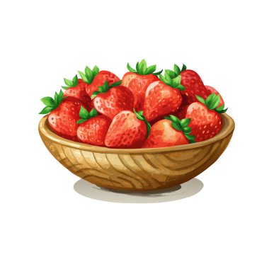 Çilek kasesi, el çizimi vektör çizimi.