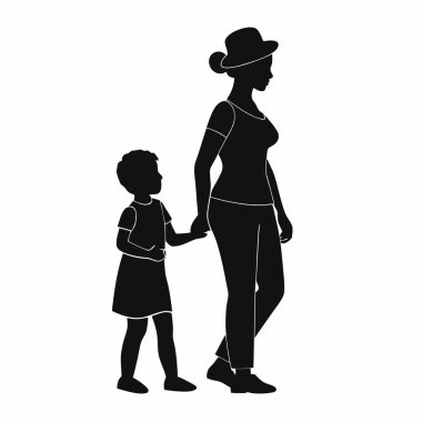 Anne, çocuk ve oğlunun silueti, vektör tasarımı