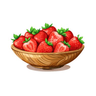 Beyaz arka planda izole edilmiş taze çilek kasesi. vektör illüstrasyonu.