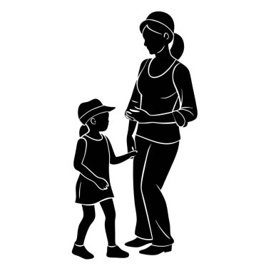 Siluet anne ve kızı parkta.