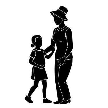 Beyaz arka planda çocuğu olan mutlu bir ailenin silueti.