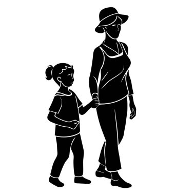 Anne ve oğlu siluet vektörü