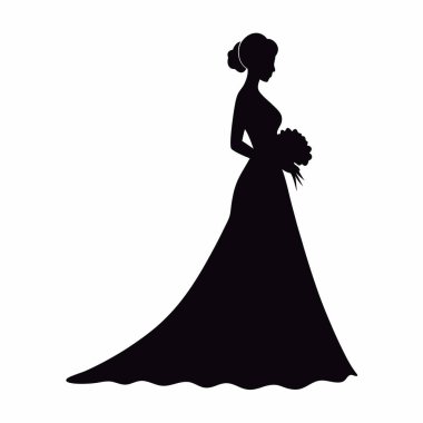 Gelin ve damat, siyah ve beyaz vektör silueti