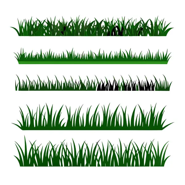Yeşil çimen seti. Vektör çizimi. beyaz arkaplanda izole edilmiş.