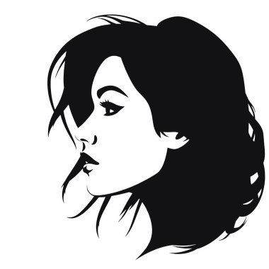 Kadın vektör silueti ile karşı karşıya, siyah ve beyaz arkaplan ile doldur (5)