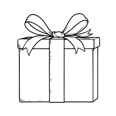 Kırmızı kurdeleli el çizimi hediye kutusu. skeç