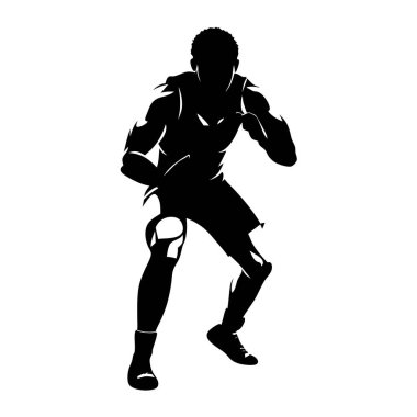 Beyaz arka planda boks yapan bir adamın vektör silueti.