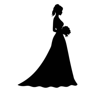 Çiçekli gelinlik giymiş siluet gelin.