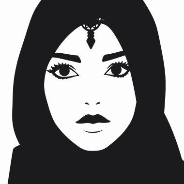 Kadın vektör silueti ile karşı karşıya, siyah ve beyaz arkaplan (28)