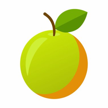 yeşil elma meyvesi ikonu, çizgi film tarzı.