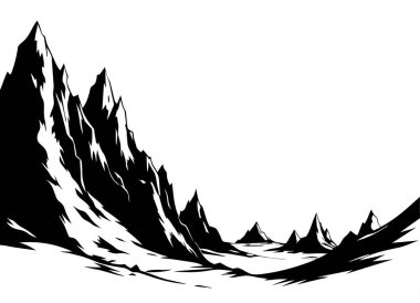 bir vintage nehir akış vektör silueti ile büyük bir dağlar (5)