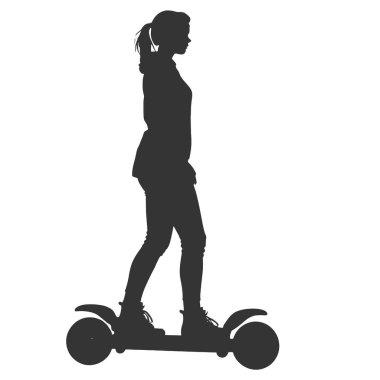 Tekme scooter süren bir kadın. vektör illüstrasyonu