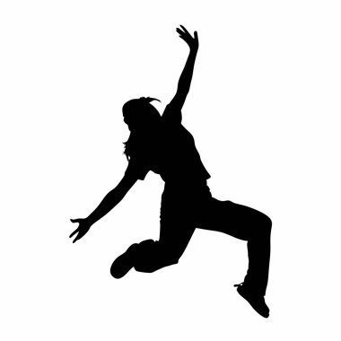 Beyaz arka planda dans eden bir kadının vektör silueti.