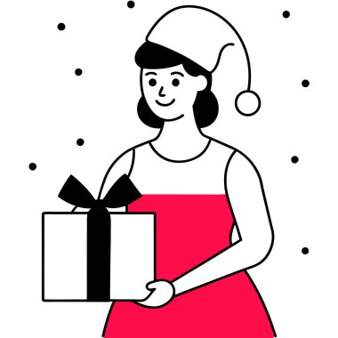 Noel şapkalı kız vektör çizimi