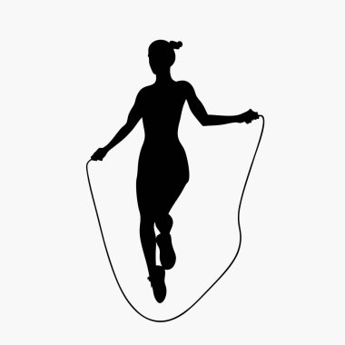 Beyaz arka planda koşan silueti olan bayan sporcu..