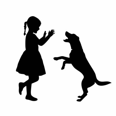 Bir kız ve köpeğin vektör çizimi