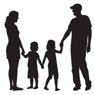 Vektör siluet ailesi. İnsanlar, çocuklar, baba, çocuklu anne.