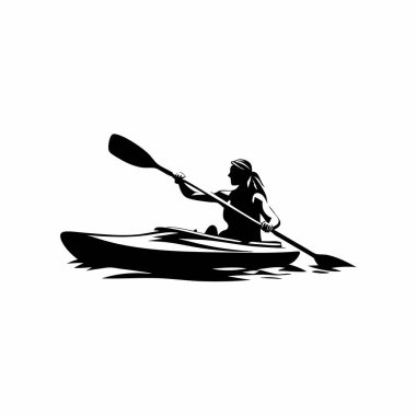 Beyaz arka planda kano süren bir kadının vektör silueti.