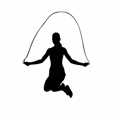Genç kadın zıplıyor, siluet vektörü.