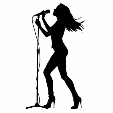 mikrofon ile kadın silüeti