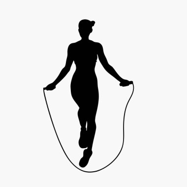 Beyaz arka planda zıplayan genç bir kadının silueti