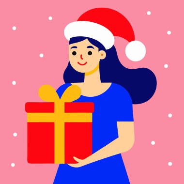 Yılbaşı hediyesi olan kadın vektör çizimi