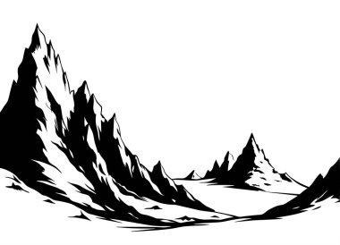 bir vintage nehir akış vektör silueti ile büyük bir dağlar (8)