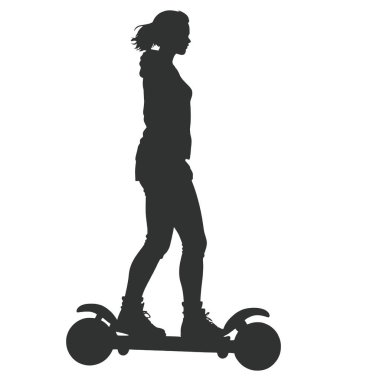 Mobiletli genç bir kadının silueti. Beyaz arkaplanda vektör illüstrasyonu.