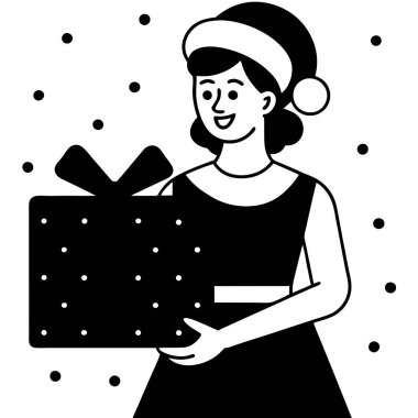 Noel hediyeli Noel Baba şapkası giyen genç bir kadın.