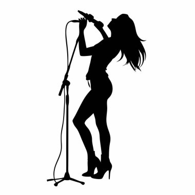 Mikrofon vektör illüstrasyonlu kız.