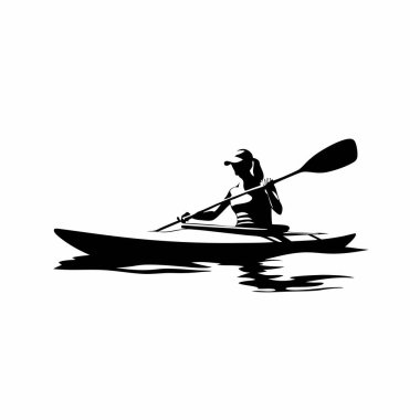 Nehirdeki kanodaki kadın silueti. vektör.