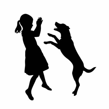 Kız köpekle oynuyor.