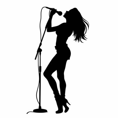 Beyaz arka planda mikrofonu olan kız silueti