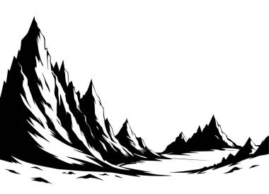bir vintage nehir akış vektör silueti ile büyük bir dağlar (12)
