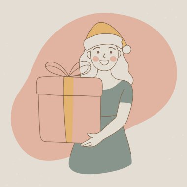 Büyük kutulu bir kadın. Çizgi film tarzında el çizimi vektör çizimi.