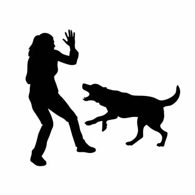 Beyaz arka planda köpeği olan bir adamın vektör silueti.