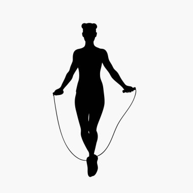 Beyaz arka planda halatla spor yapan genç bir kadının silüeti..