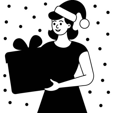 Hediye kutusu çizimi olan bir kadın.