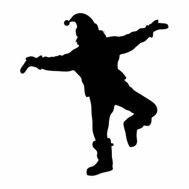 Garip, dans eden bir elf silueti, Noel ve tatil tasarımları için mükemmel. Bu oyuncu vektör grafiği festival davetiyeleri, kartlar ve web sitesi dekorasyonları için idealdir. Siyah ve beyaz izole edilmiş grup çok yönlü ve neşeli bir ekleme sunuyor.