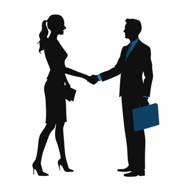İş kadını ve işadamının basit bir siyah beyaz çizimi başarılı bir iş anlaşmasını, ortaklığı ya da anlaşmayı sembolize ediyor. İş ve finans ile ilgili sunumlar, raporlar ve pazarlama malzemeleri için ideal,