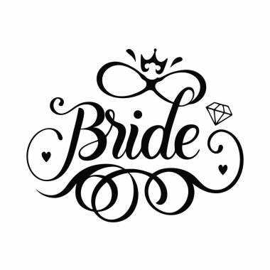 Taç ve kalp ayrıntıları içeren bir yazı tipi içeren zarif bir düğün tipografisi tasarımı. Düğün davetiyeleri, düğün kartları ya da romantik kırtasiye malzemeleri için mükemmel. Siyah beyaz yüksek çözünürlüklü vektör grafiği, yazdırma veya dijital olarak ideal