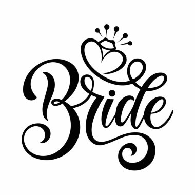 Güzel el yazısı harfleri olan bir gelin tacının zarif siyah-beyaz çizimi. Düğün davetiyeleri, kırtasiyeler ya da romantik tasarımlar için mükemmel. Kadınsı ve güzel bir yazı tipi, klas bir dokunuş için ideal. 