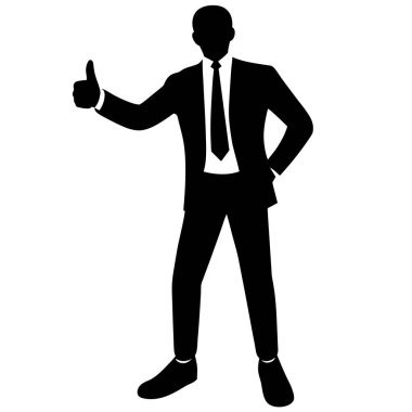Bir iş adamının güçlü bir silueti başarıyı sembolize ediyor, anlaşma kapandı ve olumlu iş sonuçları elde ediliyor. Kurumsal pazarlama materyalleri ve mali konulardaki başarı, onay, güven ve liderlik için mükemmel bir örnektir. 