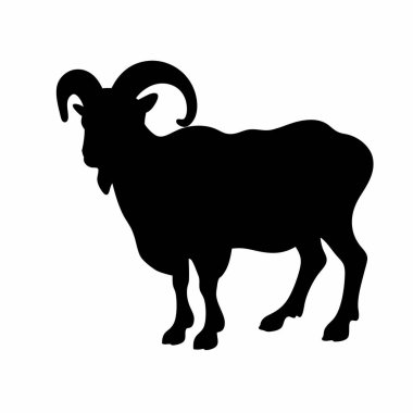 Görkemli bir koç silueti, beyaz arka planda güçlü, kıvrımlı boynuzlar sergiliyor. Logolar, markalaşma ve tasarım projeleri için mükemmel. Güçlü, sembolik bir hayvan imajı gerekiyor. Yüksek çözünürlüklü vektör grafiği, kolayca ölçeklenebilir.