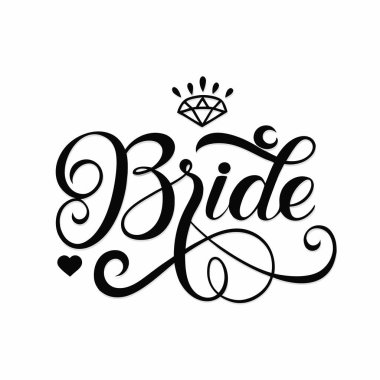 Düğün davetiyeleri, kırtasiyeler ya da romantik tasarımlar için mükemmel, elmas taç takmış bir gelinin bulunduğu zarif bir el yazısı. Bu vektör illüstrasyonu, hem dijital hem de yazdırma uygulamaları için ideal stil ve sofistike bir estetik sunar.