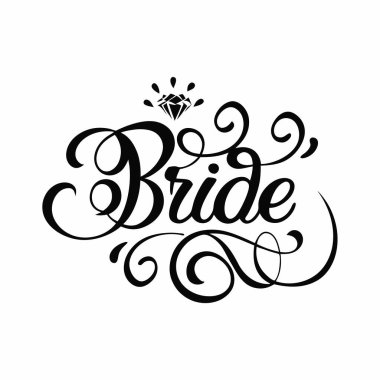 Gelinin tacının elmaslarla süslendiği zarif bir el yazısı. Düğün davetiyeleri, kırtasiyeler ya da romantik tasarımlar için mükemmel. Bu vektör illüstrasyonu sofistike ve kadınsı t ile minimalist, siyah ve beyaz bir estetik sunar.