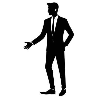 Başarılı bir iş anlaşmasını, ortaklığı ya da anlaşmayı sembolize eden el sıkışarak elini uzatan parlak, siyah bir işadamı silueti. Sözleşme imzalama, müzakere ve profesyonel başarı için mükemmel bir kavram. Web siteleri için ideal, p