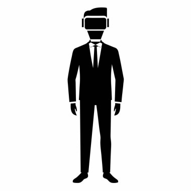 Keskin takım elbiseli odaklanmış bir işadamı, metaevren içindeki iş ve teknolojik yeniliklerin geleceğini somutlaştıran bir VR kulaklık kullanır. Dijital dönüşümü ve sanal deneyimleri kucaklayan modern şirket liderliğini temsil ediyor. Bu ima.